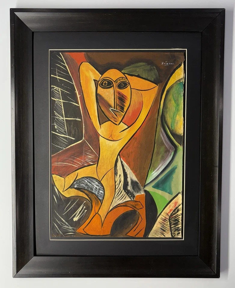 Arte atribuido firmado a mano Pablo Picasso 1881-1973 medios mixtos sobre papel Foto 3 de 4