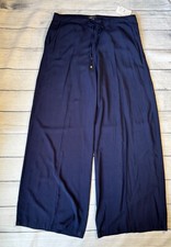 New MNG Mango Women's Large Tall Wide Leg Trouser Pants (36 x 35) Semi Sheer