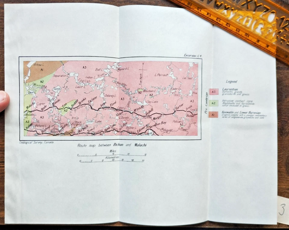 1913 Antique Geological Map of the Route between Richan and Malachi - Canada - Image 1 of 1