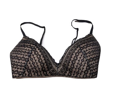 Victorias Secret No Wire Bra 32DD Tan With Black Lace Polyamide Blend