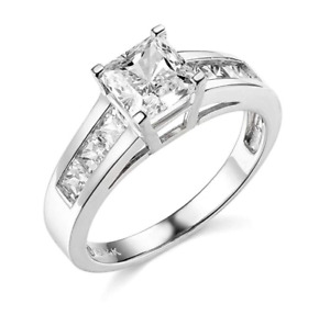 2.5 Ct Princess 14K White Gold Simulated Diamond Engagement Wedding Ring Channel - Click1Get2 Mega Discount