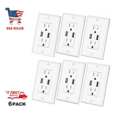 3.1A USB Outlet Duplex Receptacle 15A,Tamper Resistant Childproof UL Listed 6pcs