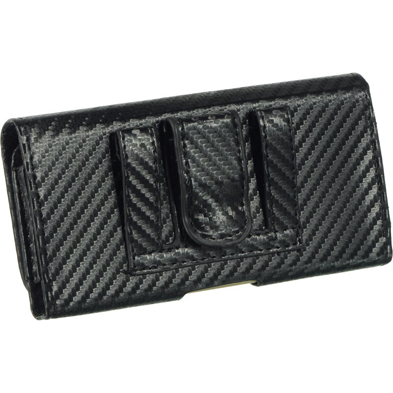 For iPhone 12 / 12 Pro (6.1") Black Carbon Fiber Horizontal Pouch Holster Case - Image 2 of 3