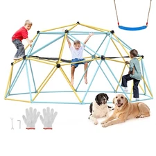10FT Climbing Dome Geometric Dome Climber with Hammock Swing Jungle Gym