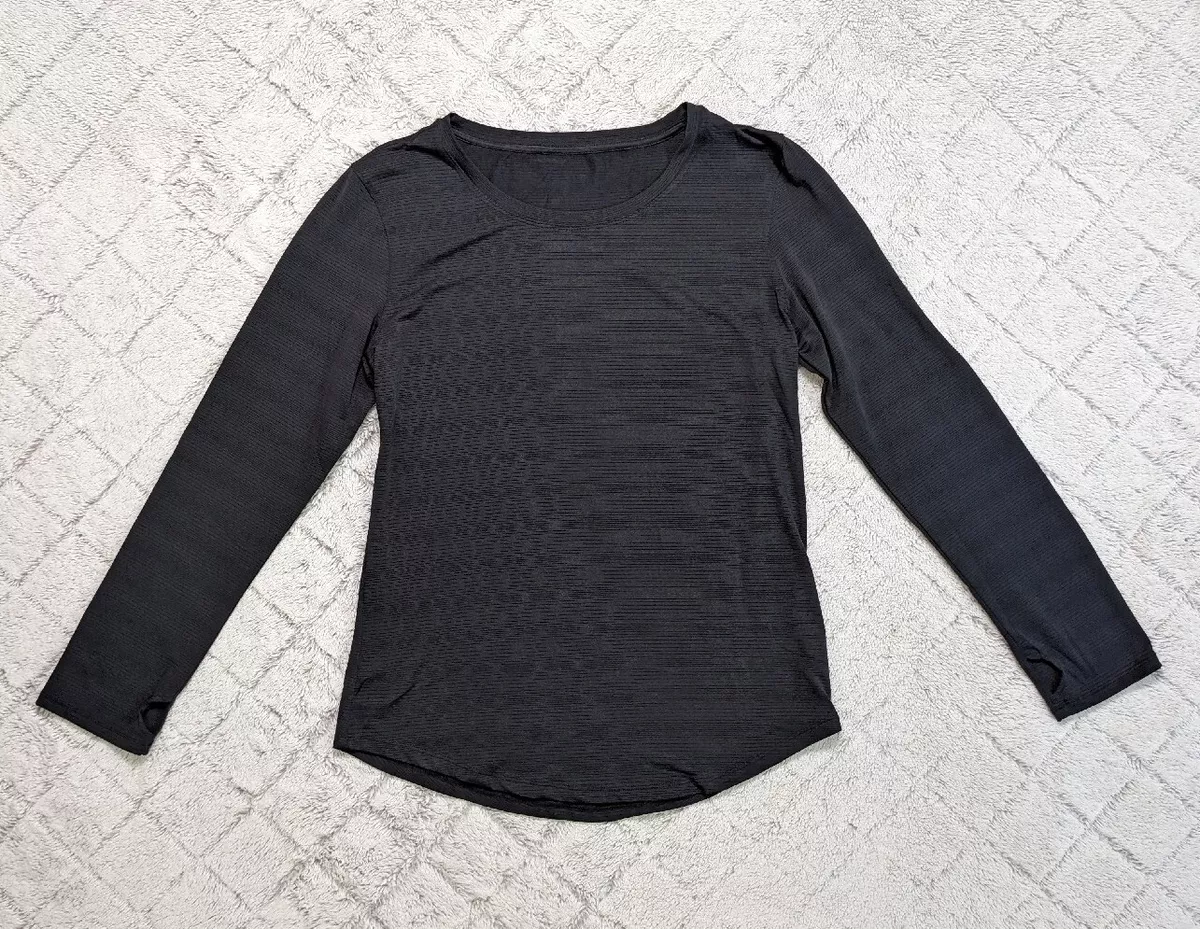 Zyia Active Long Sleeve Athletic Shirt Women's Large Black Thumb Holes  Curved