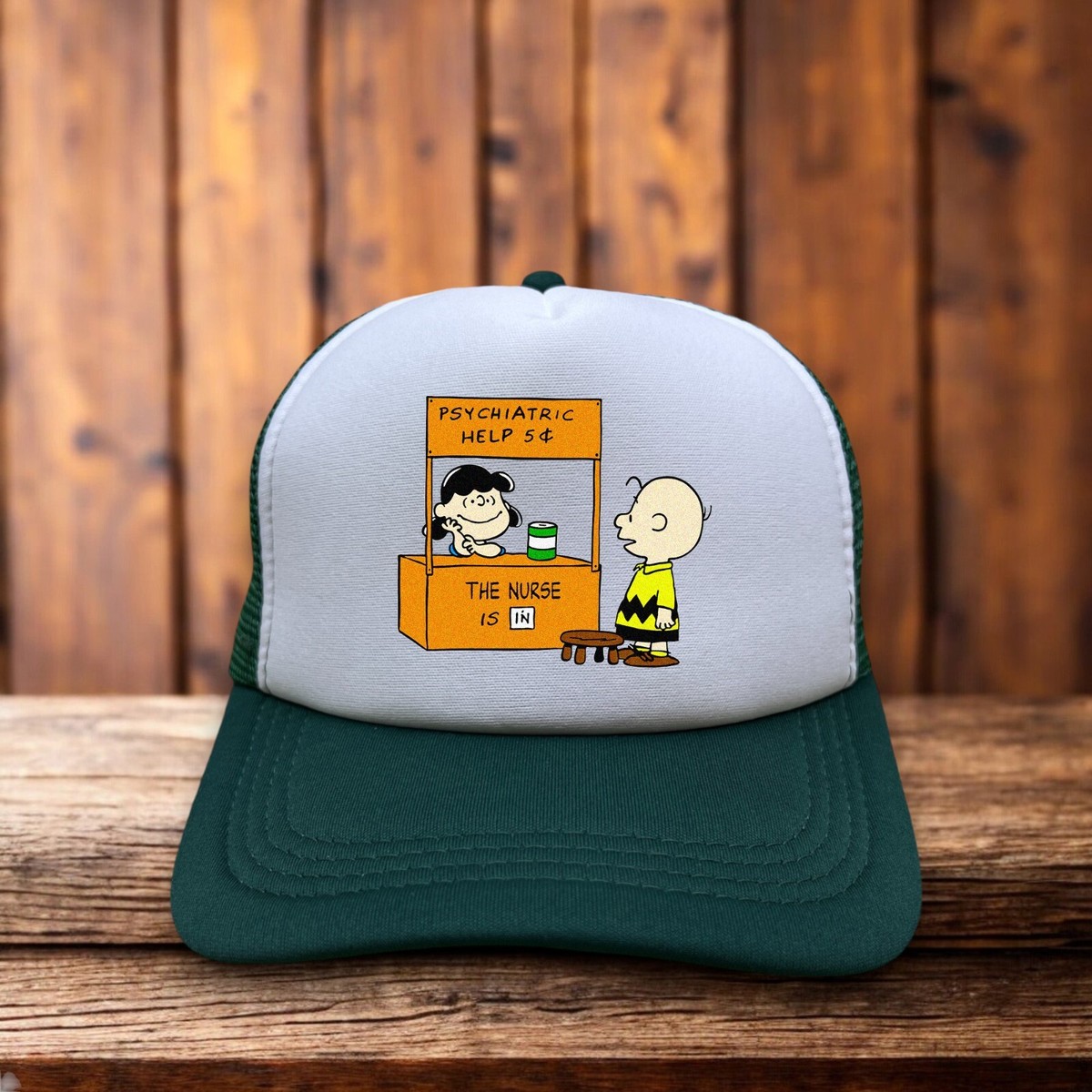 Peanuts Charlie Brown Mens Trucker Hat Green Snapback I Love 