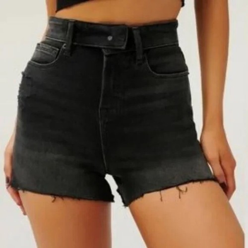 Good American Bombshell fold waist Shorts WOMENS SIZE 2 - 26 X 3.5 WASHED BLACK