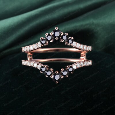Enhancer Wrap Guard Ring 14K Rose Gold Plated Round Lab Created Black Diamond
