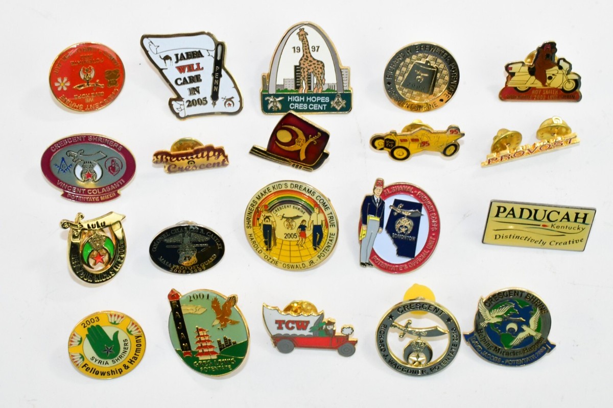 COLLECTOR'S CORNER LAPEL PINS ピンバッジ Lapel Pin Lot of 20 Free Mason Crescent Masonic Shriners Lapel