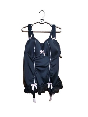 Lovehoney PLUS Lingerie Black & Pink Lace Push Up Chemise, G String Sz 5X/6X NWT