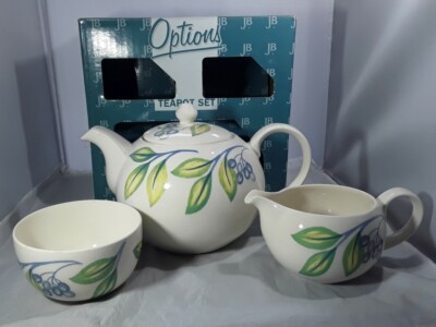 Johnson Brothers Options Blueberry Teekanne, Milchkännchen & Zuckerdose mit Box 