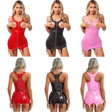 Womens Leotard Adult Nightwear Latex Dress Vest Costume One Piece Clubwear Top