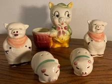 Vintage SHAWNEE "SMILING PIG" PIGGY FAMILY! 2 Salt & Pepper Sets + 1 Planter