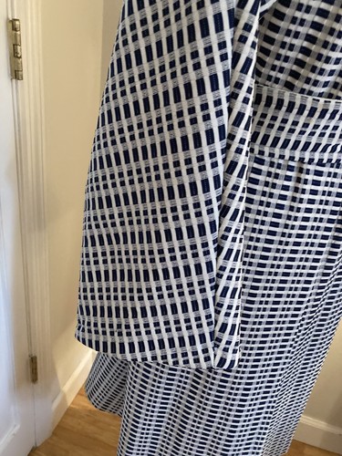 Vintage 60’s coat Navy Handmade Size large White Check Below Knee Bell Sleeve - Picture 10 of 10