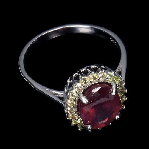 925 Sterling Silver Ring Oval Ruby 10x8mm Sapphire Diamond Cut Gemstone Jewelry - Picture 3 of 10