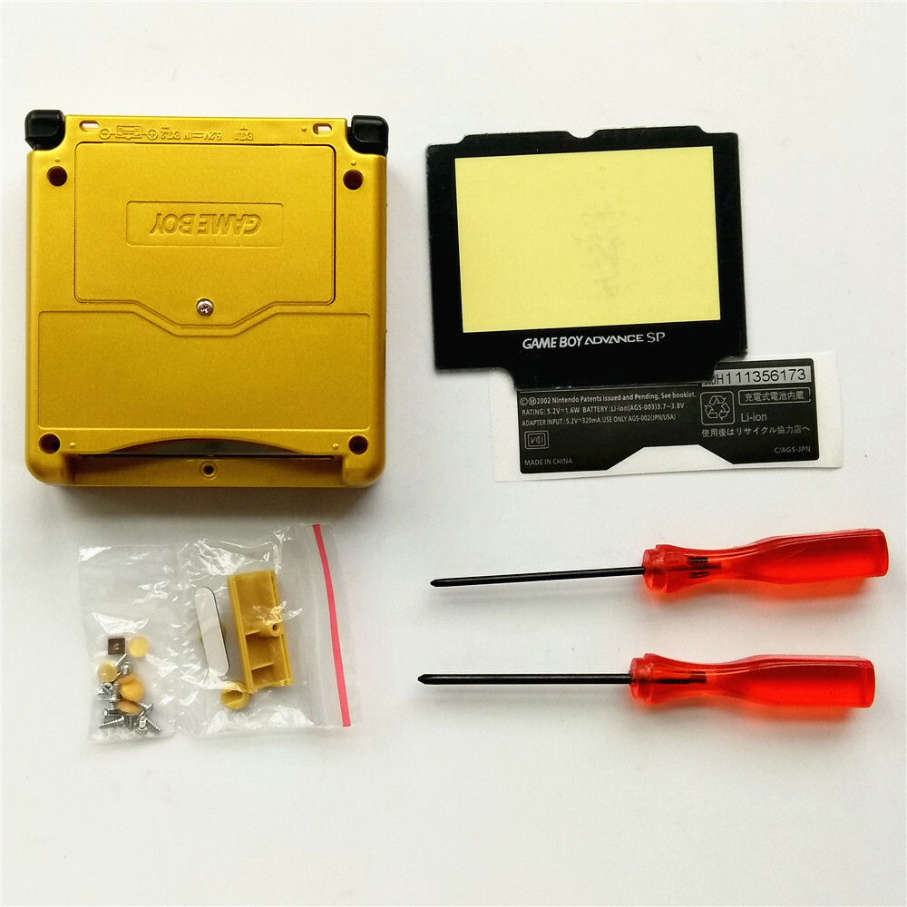 Gametown GBA SP Replacement Shell Case - Gold Limited Edition With All Parts Included