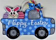 HAPPY EASTER Vintage Style Polka Dot TRUCK SIGN Wall Door Hanger Spring Plaque