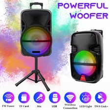 Loud Portable Bluetooth Party Speaker 12"/8" Subwoofer Heavy Bass FM AUX TF Mic