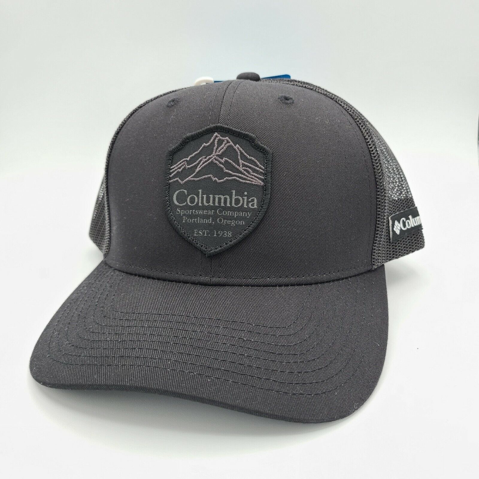 Columbia Hat Baseball Cap Blackout On Black Mountain Logo Men Snapback