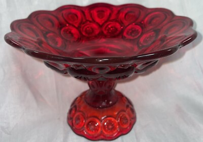 L.E. Smith Ruby Red Moon and Star Pedestal Compote Fruit Holder Vintage