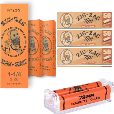 Zig-Zag French Orange Kit: 3 Booklets 1 1/4 Papers + Tips + 78mm Roller