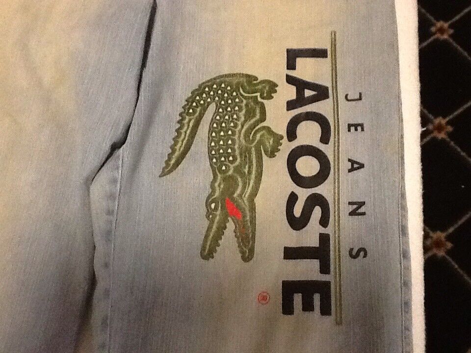 Mens Vintage Throwback LaCoste Big Croc Logo Baggy Distressed Denim Jeans  38/33