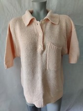 Vintage Here's A HUG PINK Partial Button Sweater Pocket Size L Made in USA