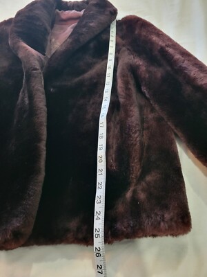 1940s Mouton Fur Chubby Jacket Coat Mahogany S/M Roll Cuffs Satin
