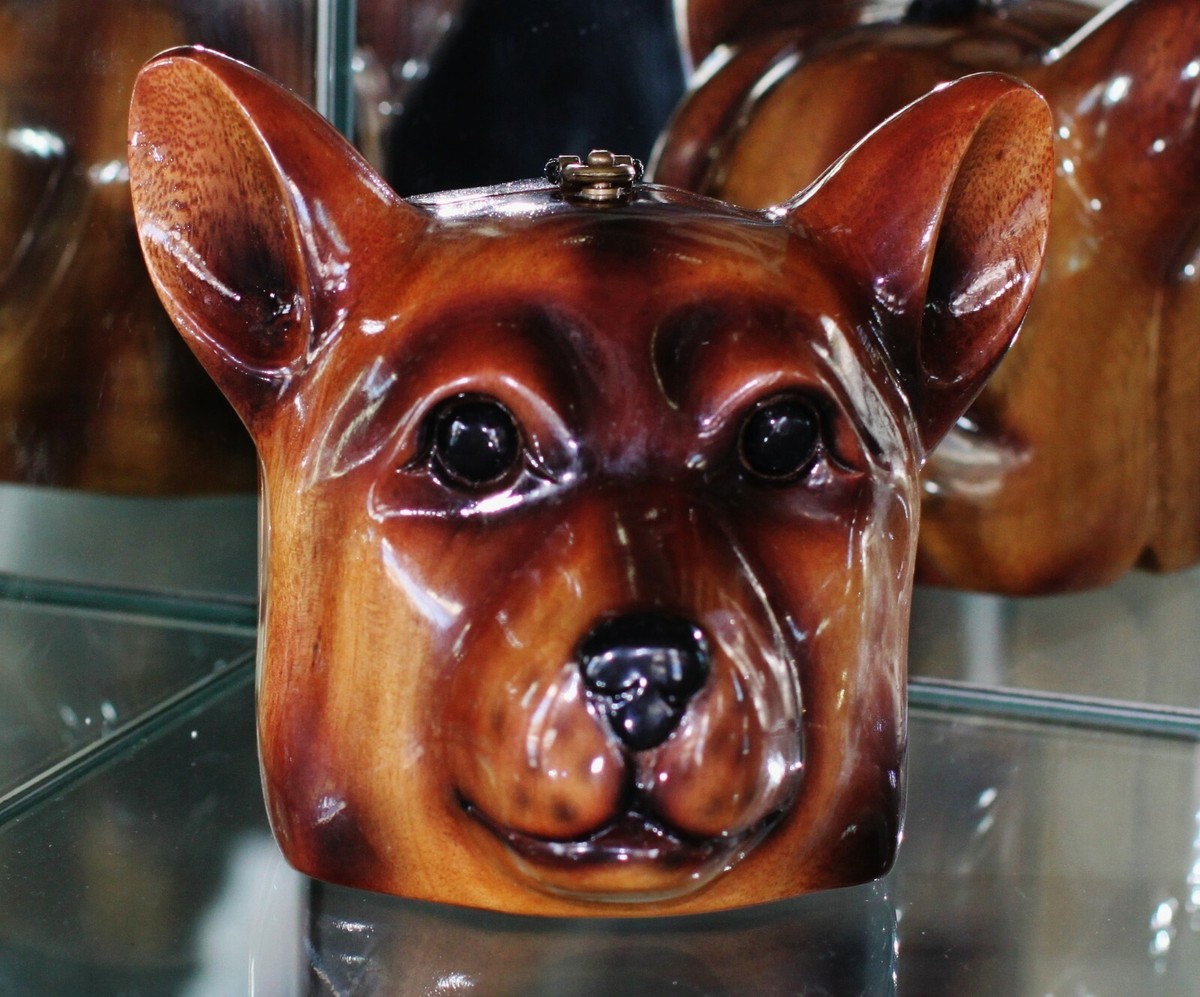 TIMMY WOODS Pembroke Welsh Corgi DOG SIGNED MINAUDIERE CLUTCH WOOD