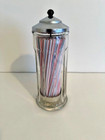 VINTAGE SODA FOUNTAIN HEAVY GLASS 10 PANEL STRAW HOLDER DISPENSER 300-X — photo 1