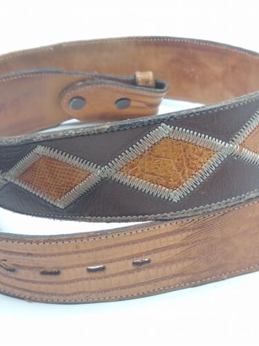 Tony Lama brown Lizard Skin patterned Leather Belt Size 34 No buckle - Afbeelding 1 van 9