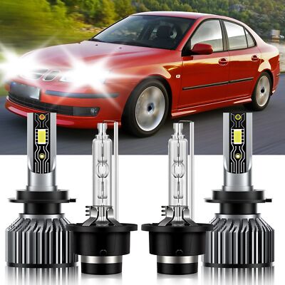 For Saab 9-3 2003-2006 H7 D2S LED HID Headlight Bulbs High Low Beam Kit 6500K