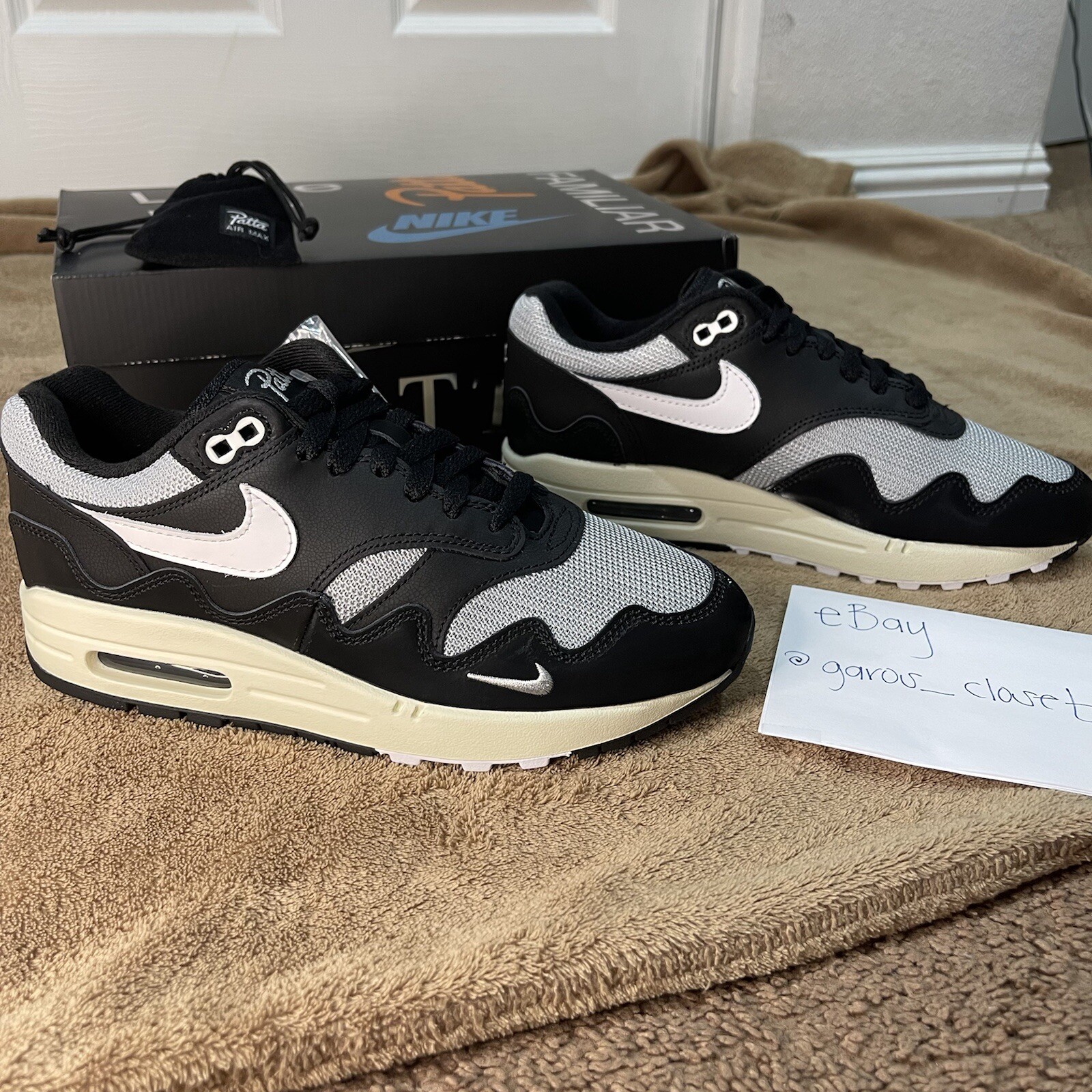 Patta x Nike Air Max 1 Waves Black 2021 With Bracelet Men\u0026#039;s Size 7  DQ0299-001 | eBay