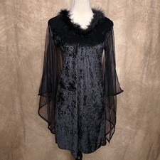 Vintage Y2K Rubie's Velour Midi Dress Sheer Mesh Butterfly Sleeve Costume Goth 
