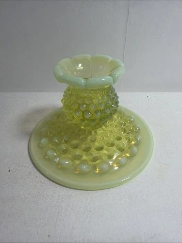 Vintage Fenton Topaz Opalescent Hobnail Candlestick Holder 3" Tall
