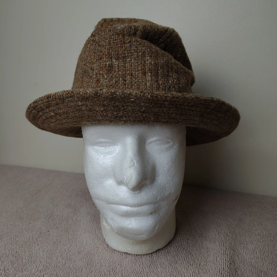 Sombrero Fedora Vintage Alwayson Tweed Hombres 7.5 Marrón Clásico Hecho en EE. UU. Estilo Retro Foto 3 de 4