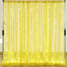 Yellow Tulle Backdrop Curtain 10x10 FT With Lights String Sheer Party Drapes