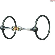 Dog Snaffle Bit Black Steel 5 Inch Bone Mouth Copper Inlay O-Rings