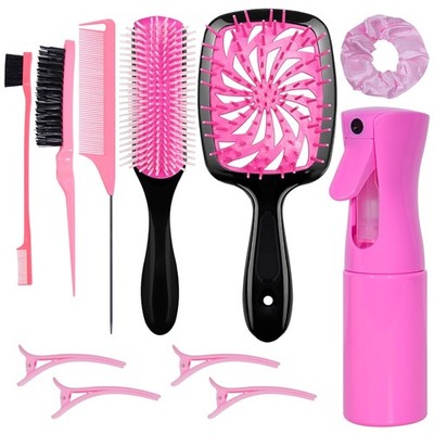 11 Pcs Hair Brush Set, Detangle Hair Brush And Spray Bottle, 3 Pieces Smooth Hai