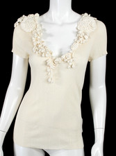 ROBERTO CAVALLI 2006 Cream Silk-Cotton Knit C...