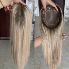 16" Mono Base Rooted Blonde European Virgin Human Hair Toppers 5x6"