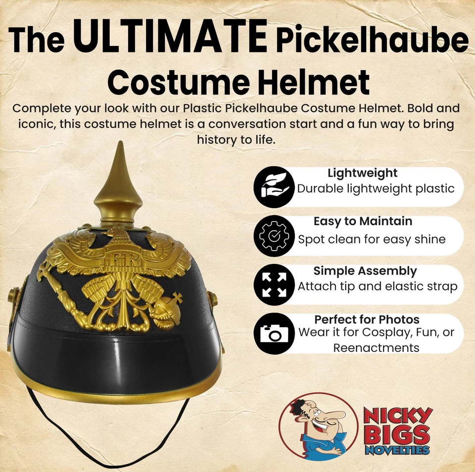 Casco Pickelhaube de plástico alemán para adultos oficial disfraz con púas accesorios utilería Foto 2 de 4
