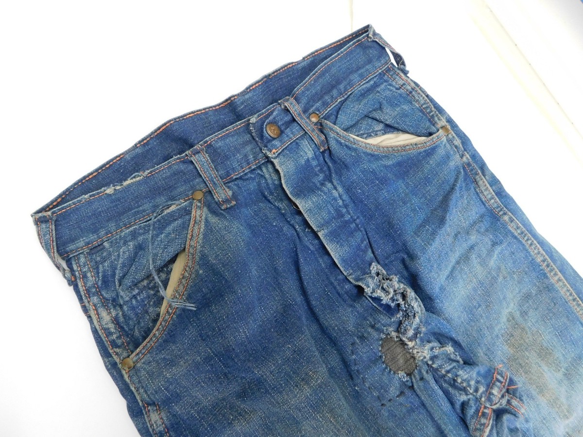 Vintage 1930s-40s Carpenter Button Fly Farm Denim Jeans Pants