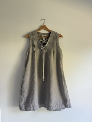Rachel Zoe 100% Linen Sleeveless Dress Size S Gray Lace-Up V-Neck Boho Tunic