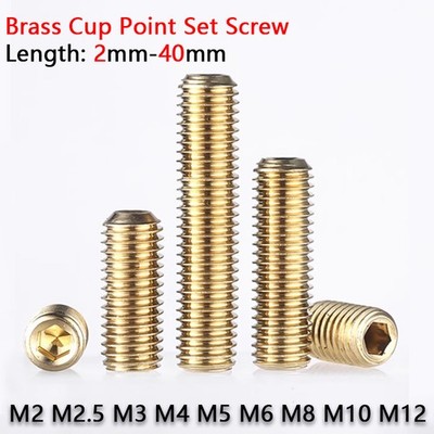 M2 M2.5 M3 M4 M5 M6-M12 Solid Brass Grub Screws Cup Point Allen Socket Set Screw