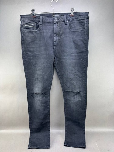 Cult Of Individuality Mens Black Punk Super Skinny Distressed Jeans Size 40x32