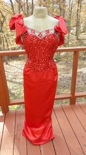 MIKE BENET - Vintage Red Satin Sequined Formal Holiday Party Evening Dress - 14