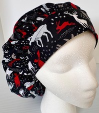 Wild Life Moose Bear Fox Print Size Large Medical Bouffant Scrub Cap Surgery Hat