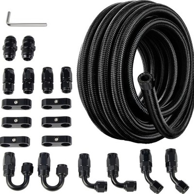 8AN Fuel Line Kit, 8AN Nylon Braided Fuel Line Hose Fitting Kit CPE 10FT Black