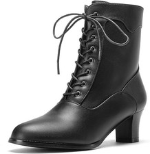 Women Victorian Boots Lace up Ankle Boot Witch Costume Booties Side Zipper-Size6